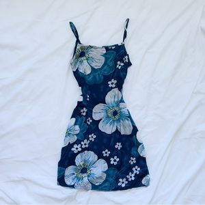 Blue Hawaiian Flower Mini Dress